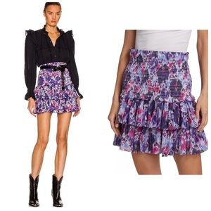 Isabel Marant Etoile Naomi Smocked Mini Skirt purple floral boho Parisian 6 med